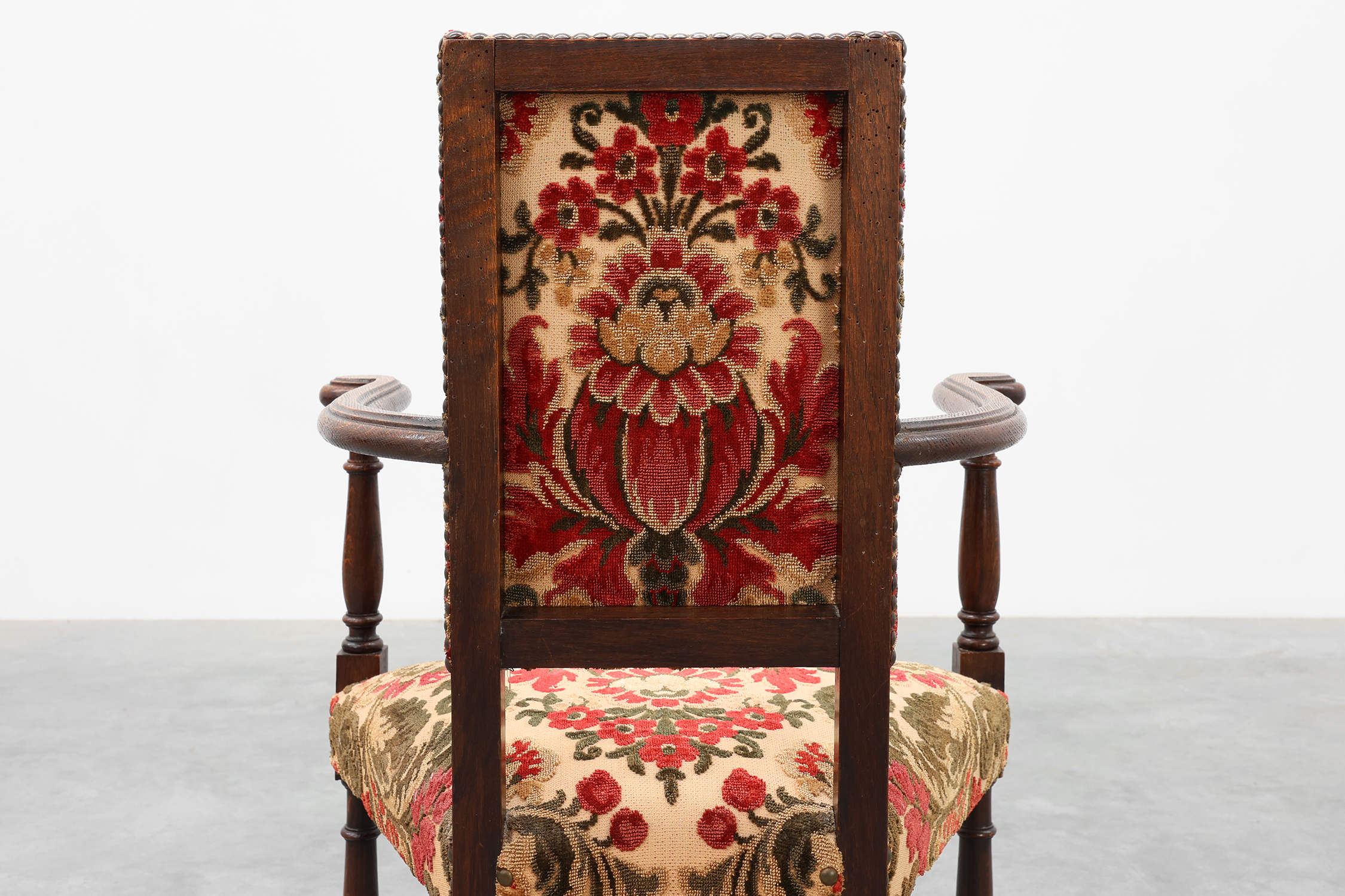 Antique oak Louis XIII style chair with floral upholstery, France ca. 1890thumbnail